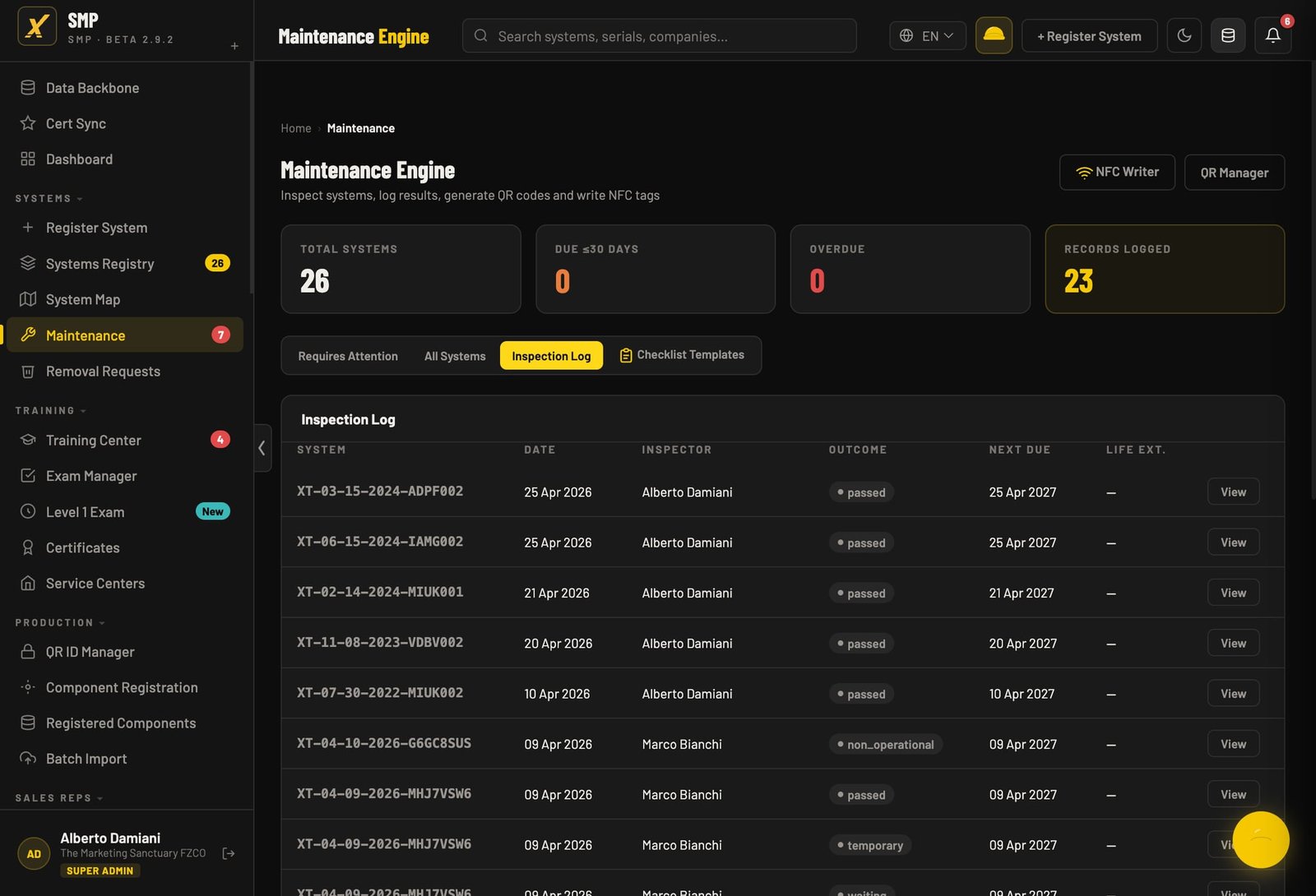 SafeService &mdash; Inspection Log